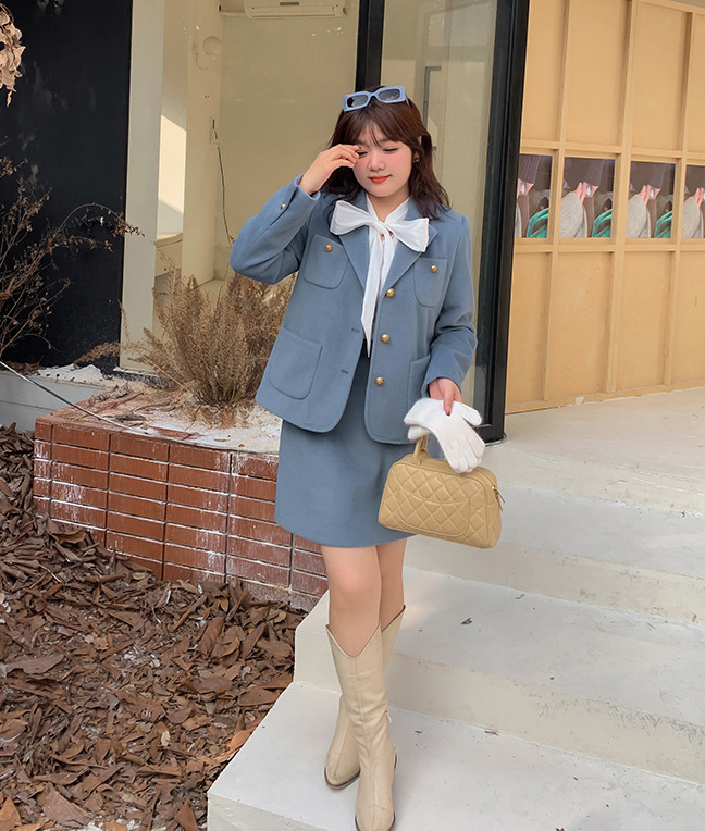 大きいサイズ レディース エレガント厚手セットアップスーツ(ジャケット+スカート) LL 3L 4L 5L