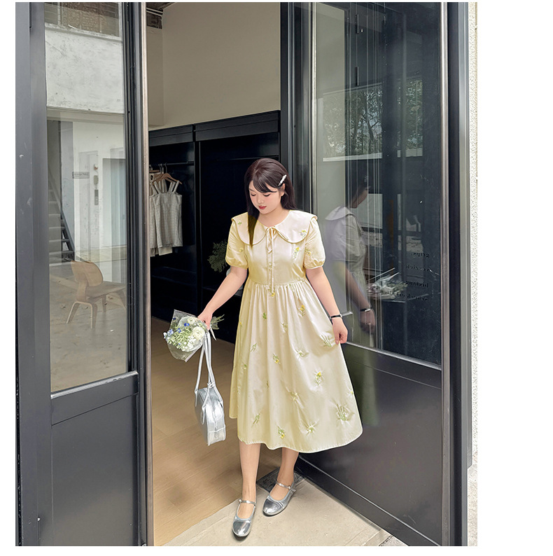 大きいサイズ レディース 小花刺繍レースアップワンピース LL 3L 4L 5L
