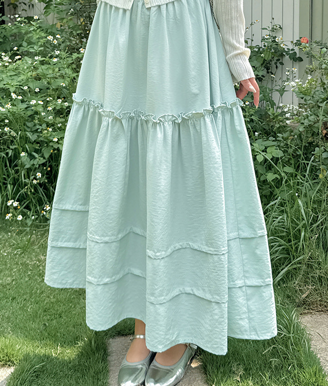 大きいサイズ レディース 花のつぼみ型ふんわりフリルロングスカート LL 3L 4L 5L