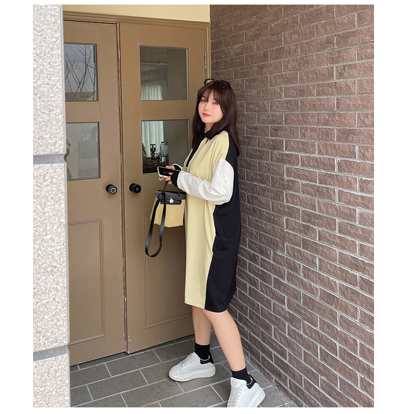 大きいサイズ レディース ラペル付きロングストライプTシャツワンピース LL 3L 4L 5L