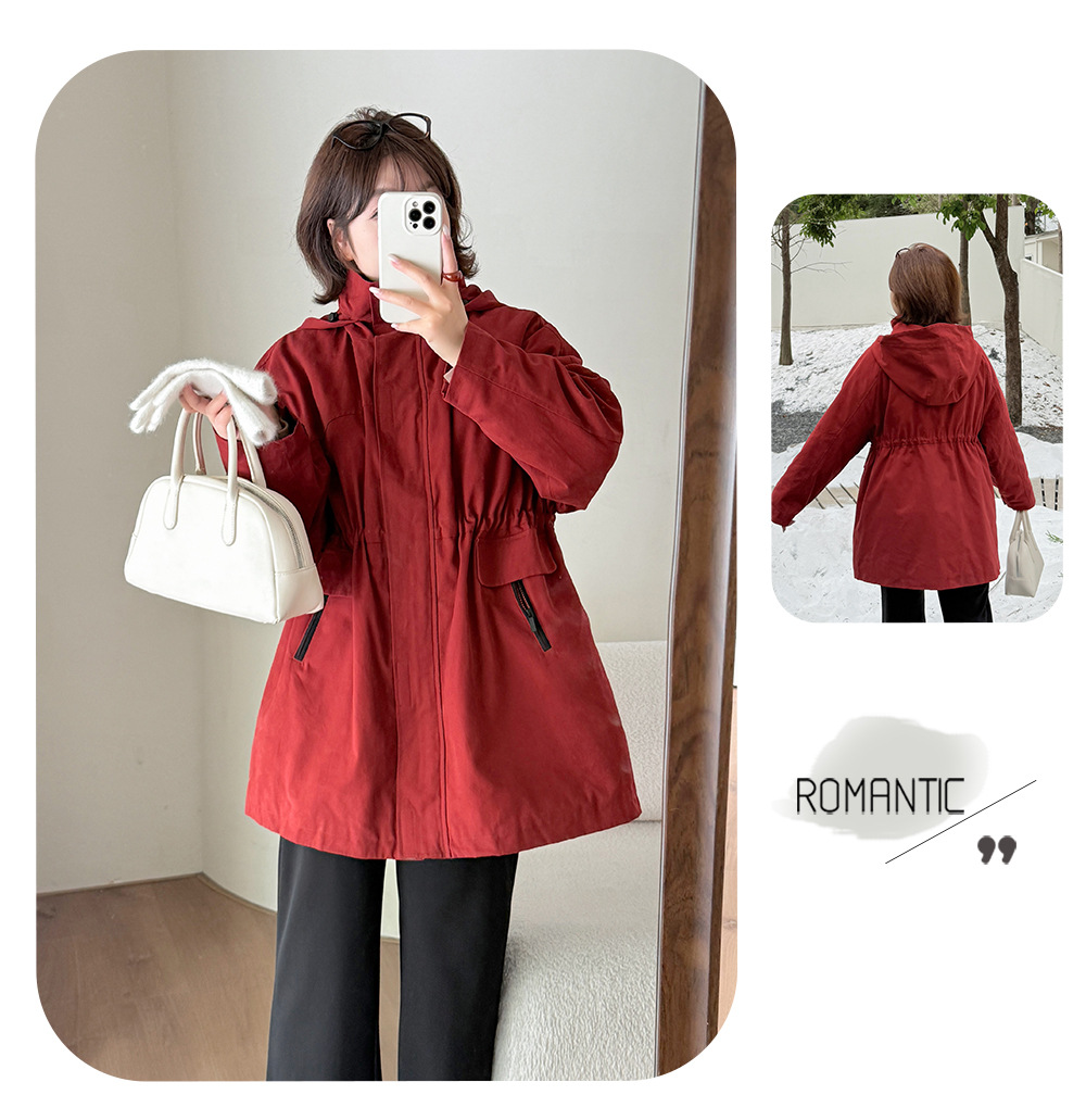 大きいサイズ レディース フード付きウエスト絞りキルティング中綿ジャケット 3L 4L 5L