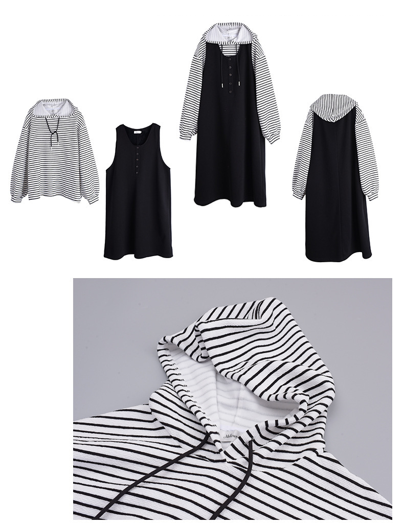 大きいサイズ レディース ストライプパーカー+サスペンダーワンピース2点セット  LL 3L 4L 5L