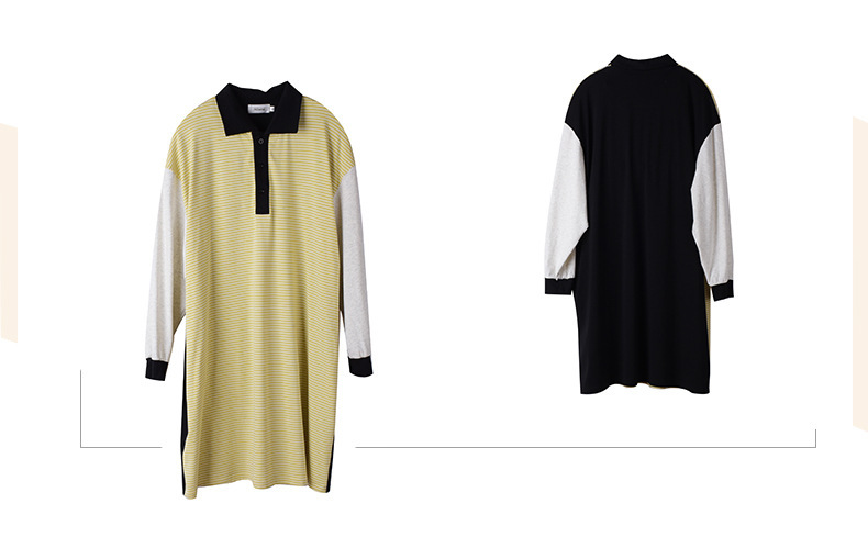 大きいサイズ レディース ラペル付きロングストライプTシャツワンピース LL 3L 4L 5L