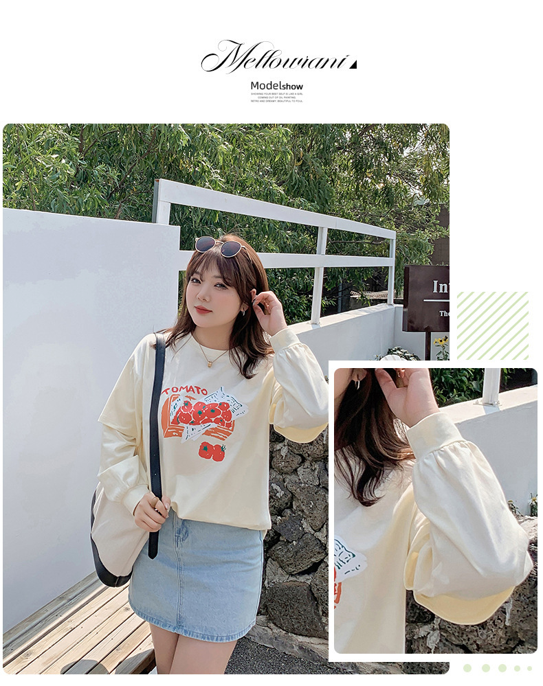 大きいサイズ レディース ラウンドネックフェイクツーピースTシャツ LL 3L 4L 5L