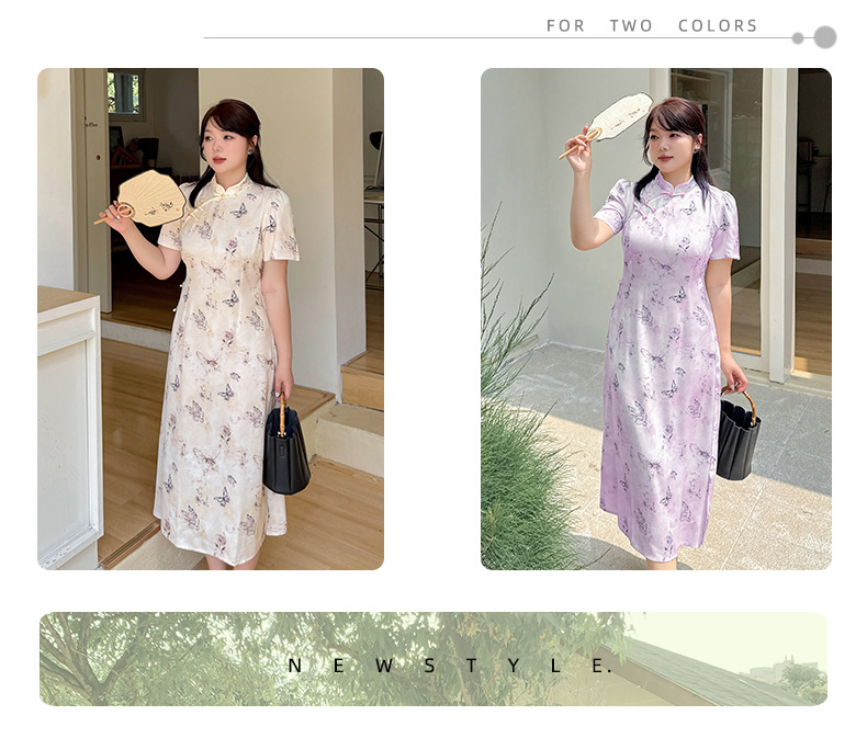 大きいサイズ レディース バタフライ花柄サテンチャイナ風ワンピース LL 3L 4L 5L