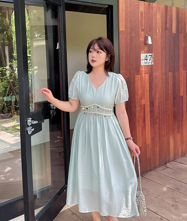 大きいサイズ レディース スパンコールボヘミアンスタイルテンセルワンピース LL 3L 4L 5L