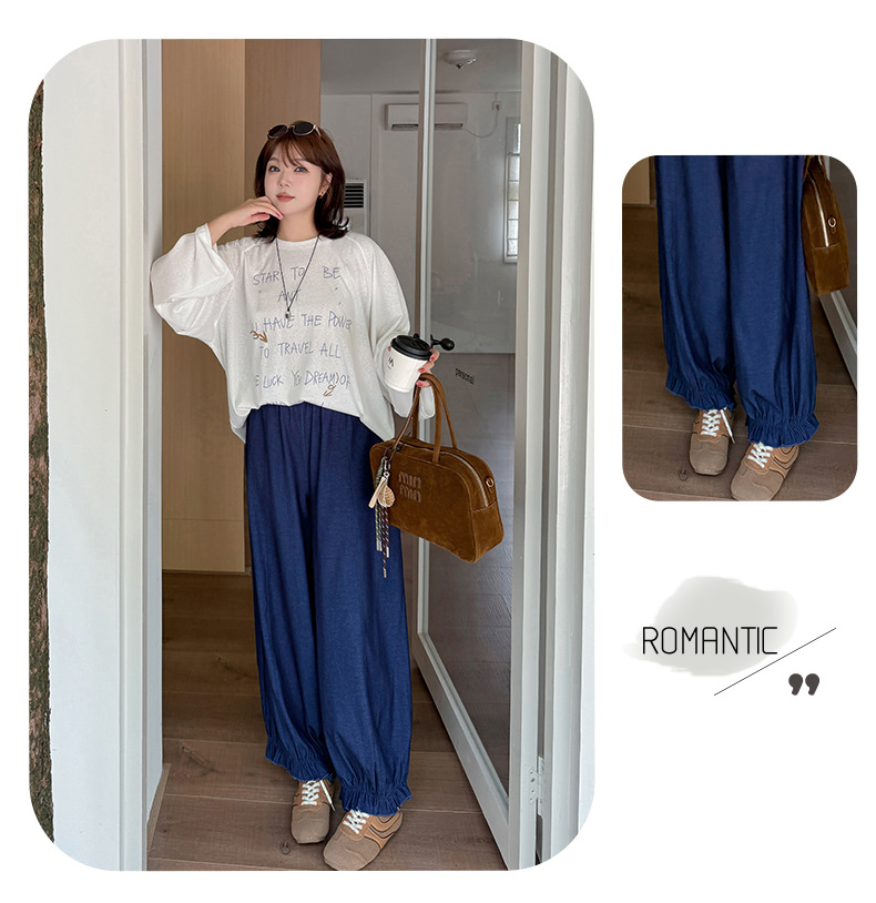 大きいサイズ レディース ルーズデニムワイドレッグブルマロングパンツ LL 3L 4L 5L