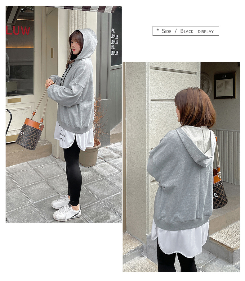 大きいサイズ レディース フード付きフェイクツーピーススウェットシャツ LL 3L 4L