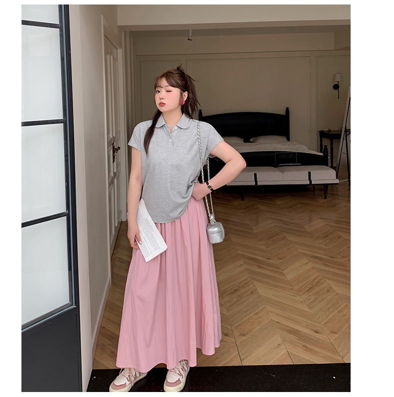 大きいサイズ レディース 丸襟付き半袖ラグランシャツ LL 3L 4L 5L