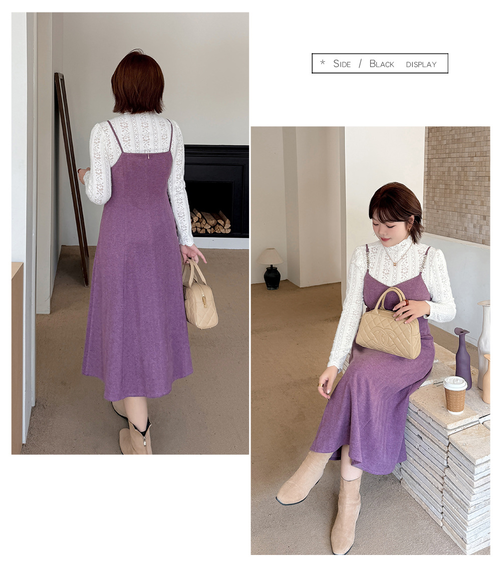 大きいサイズ レディース ツーピースセット(レーストップス+スリップワンピース) LL 3L 4L 5L