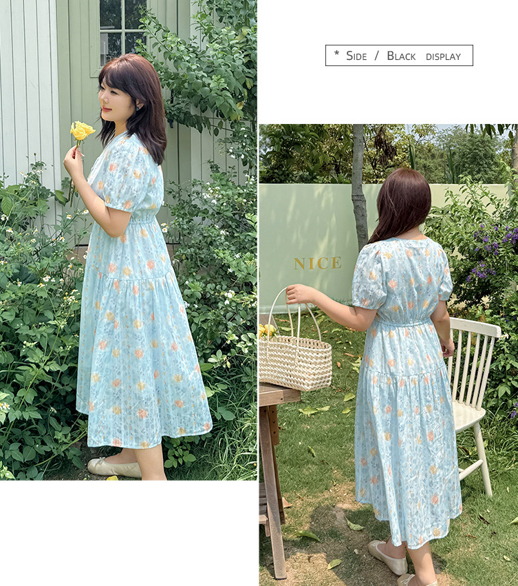 大きいサイズ レディース Vネック花柄ジャカードロングワンピース LL 3L 4L 5L