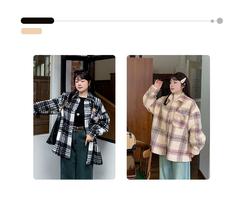 大きいサイズ レディース シルクフラワー付き厚手チェック柄シャツジャケット LL 3L 4L