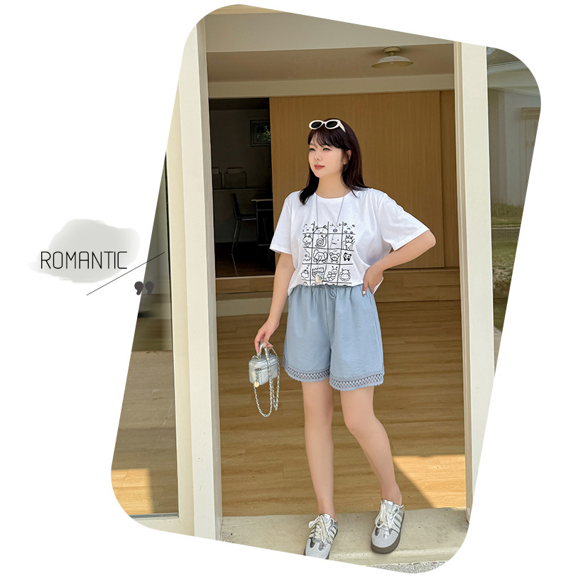 大きいサイズ レディース カジュアルイラストプリントコットン半袖Tシャツ LL 3L 4L 5L