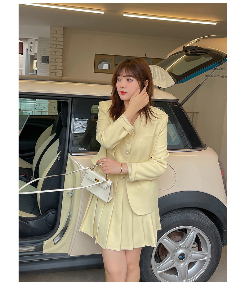 大きいサイズ レディース Vネックスリーピース カジュアルスーツ(スーツジャケット/ベスト/プリーツショートスカート) LL 3L 4L 5L
