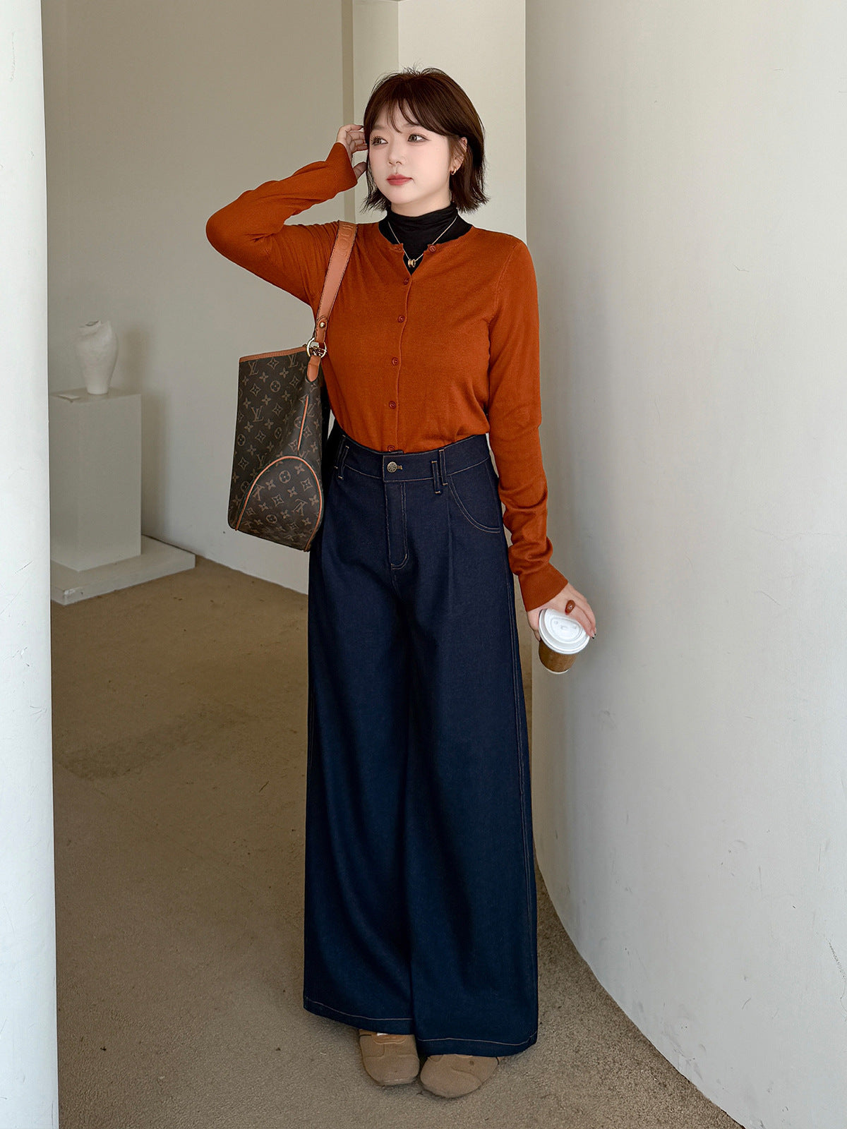 大きいサイズ レディース デニム風プリーツストレートワイドレッグパンツ LL 3L 4L 5L