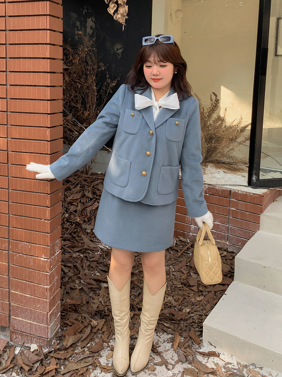 大きいサイズ レディース エレガント厚手セットアップスーツ(ジャケット+スカート) LL 3L 4L 5L