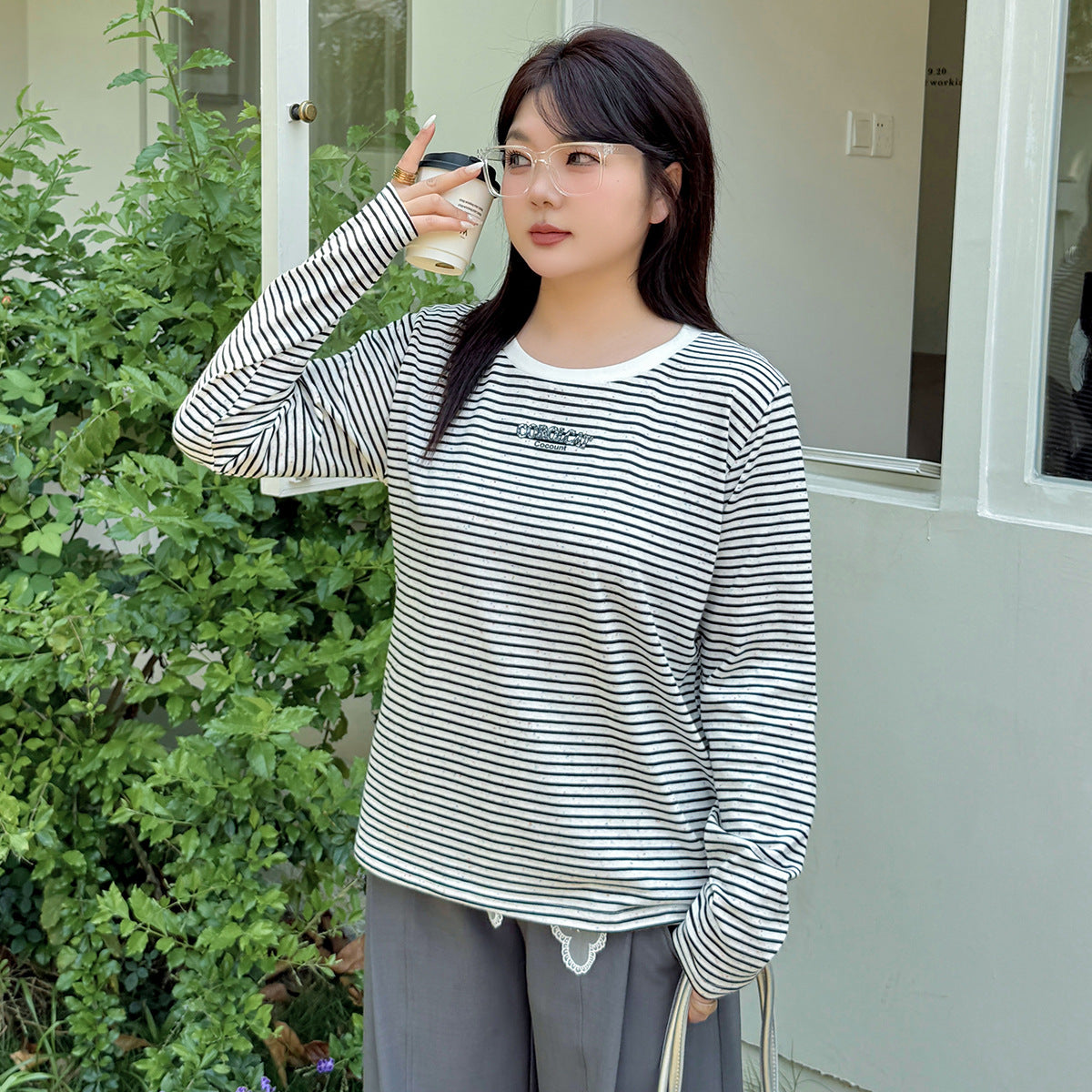 大きいサイズ レディース レインボーカラードットストライプロングTシャツ LL 3L 4L 5L