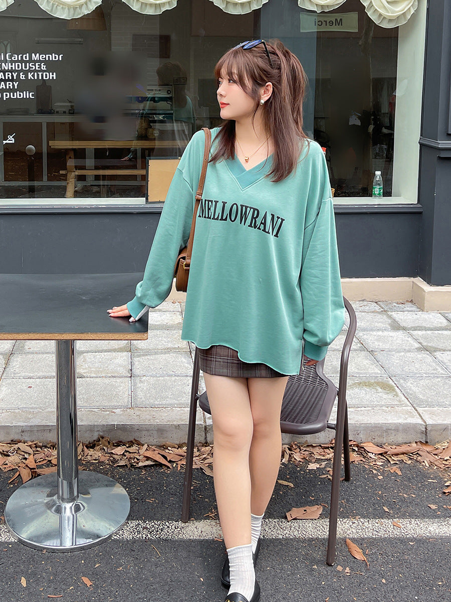 大きいサイズ レディース Vネックフェイクツーピースプルオーバースウェットシャツ LL 3L 4L 5L