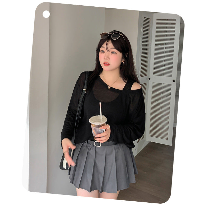 大きいサイズ レディース ノースリーブ+ロングスリーブTシャツセット LL 3L 4L 5L