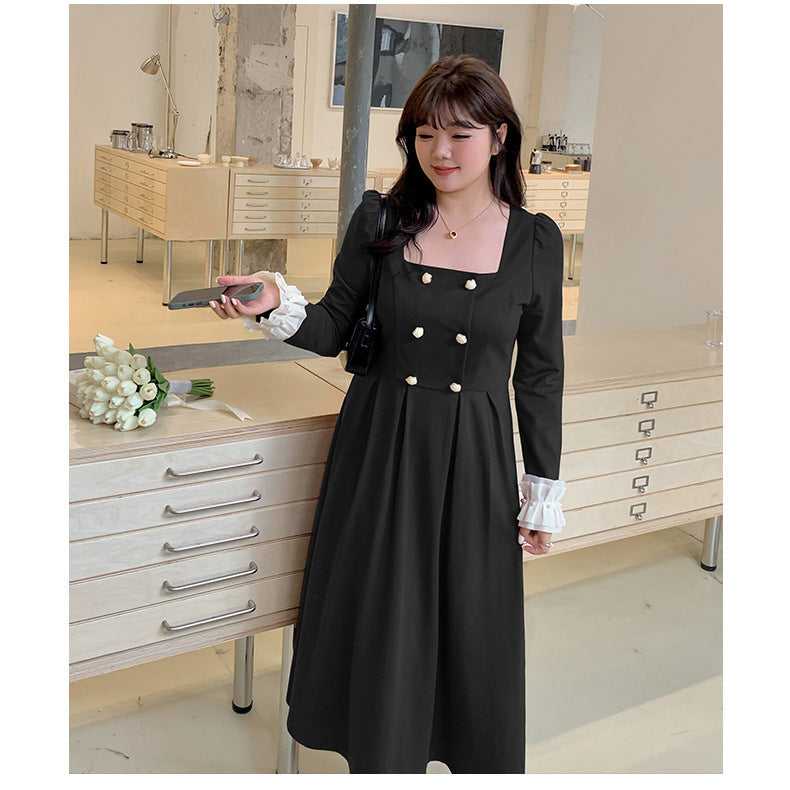 大きいサイズ レディース ダブルブレストのスクエアネックワンピース LL 3L 4L 5L