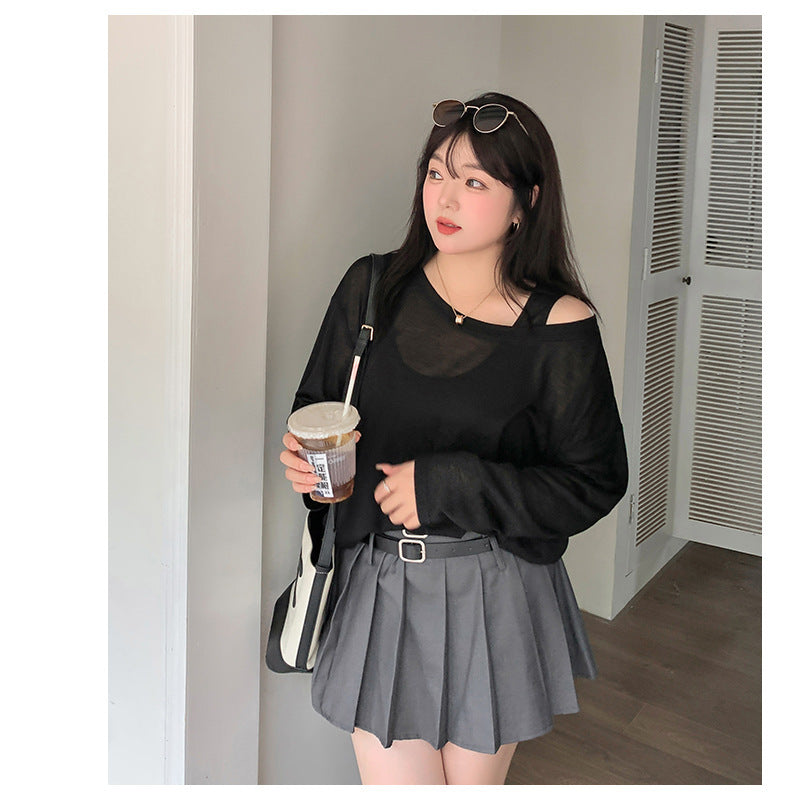 大きいサイズ レディース ノースリーブ+ロングスリーブTシャツセット LL 3L 4L 5L