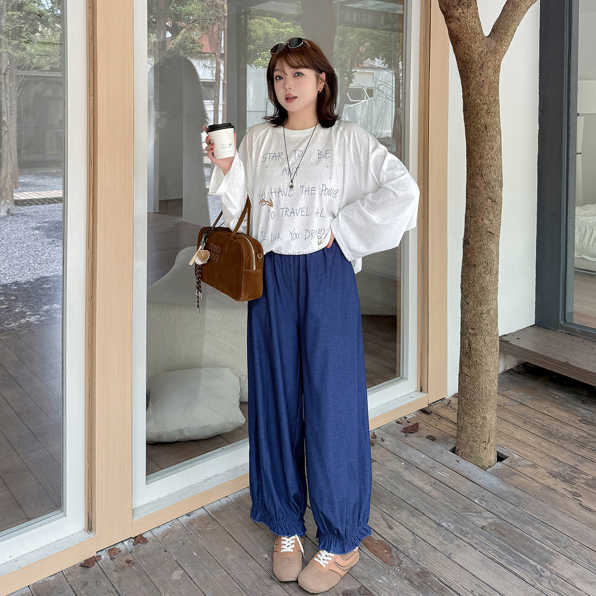 大きいサイズ レディース ルーズデニムワイドレッグブルマロングパンツ LL 3L 4L 5L