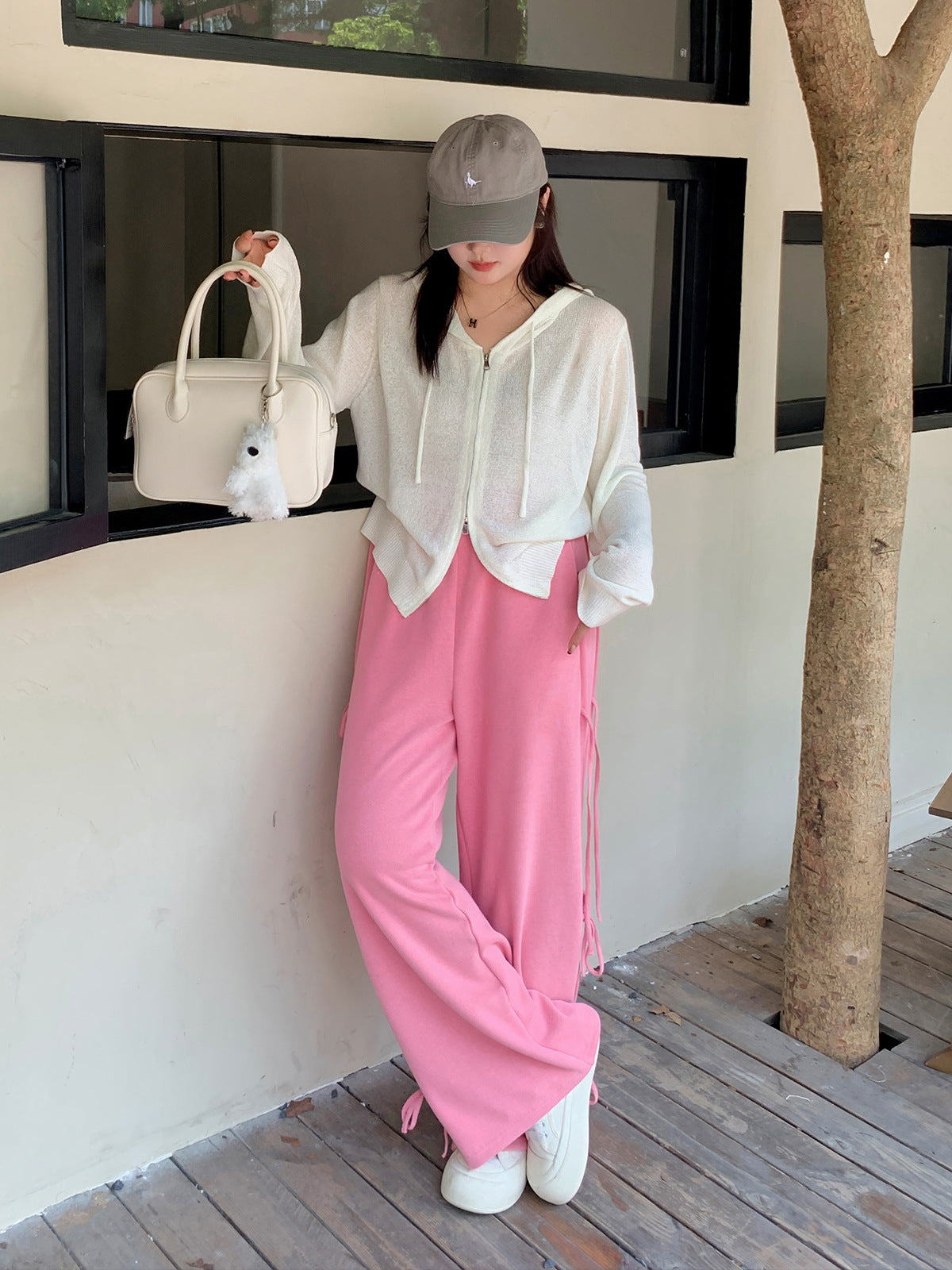 大きいサイズ レディース リボンレースアップニットワイドパンツ LL 3L 4L 5L