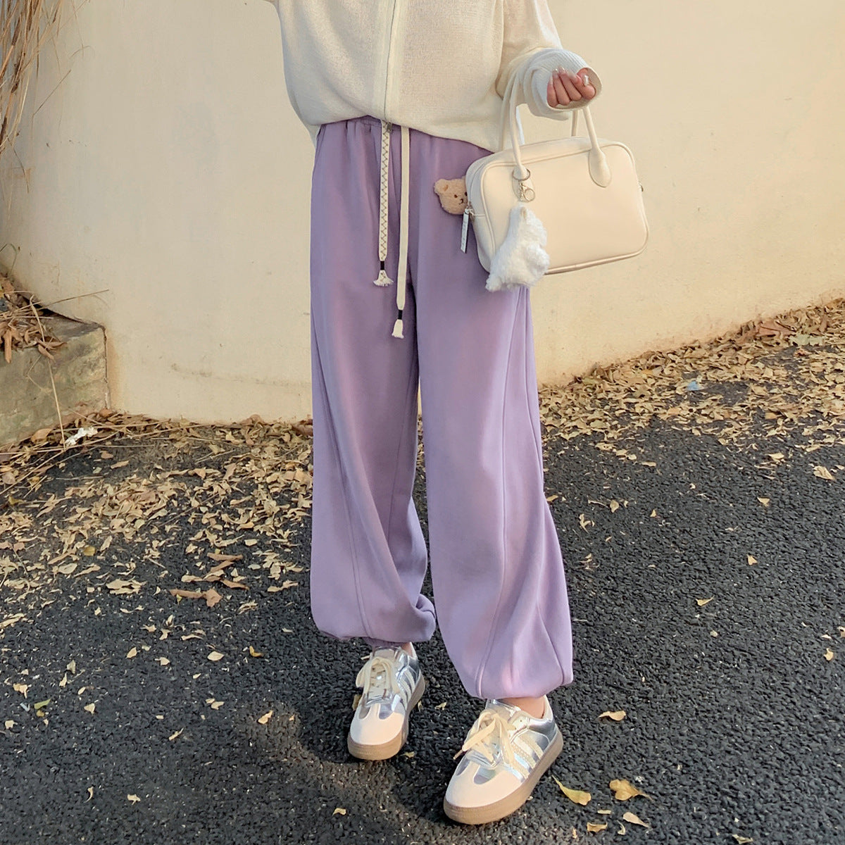 大きいサイズ レディース くまのマスコット付きルーズフリースカジュアルパンツ LL 3L 4L 5L