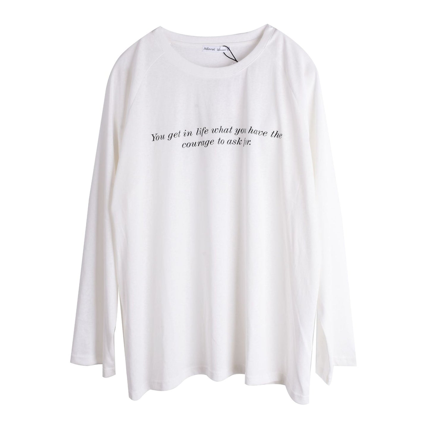 大きいサイズ レディース ラウンドネックプリントロゴ長袖白Tシャツ 3L 4L 5L