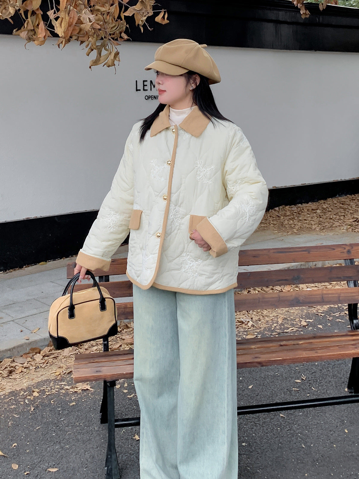 大きいサイズ レディース 刺繍入りキルティングコーデュロイジャケット LL 3L 4L