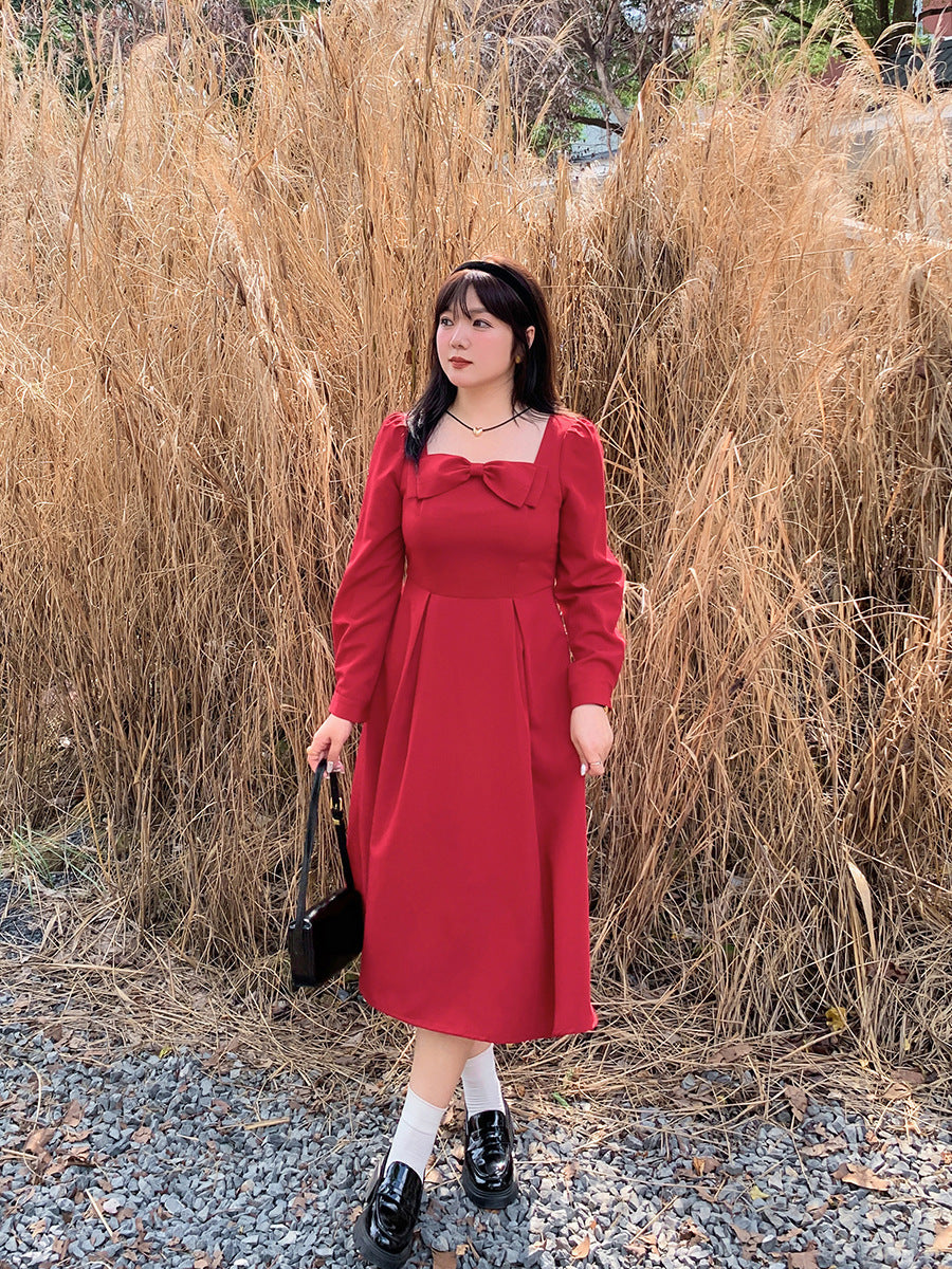 大きいサイズ レディース フレンチレトロフロントリボンワンピース LL 3L 4L 5L