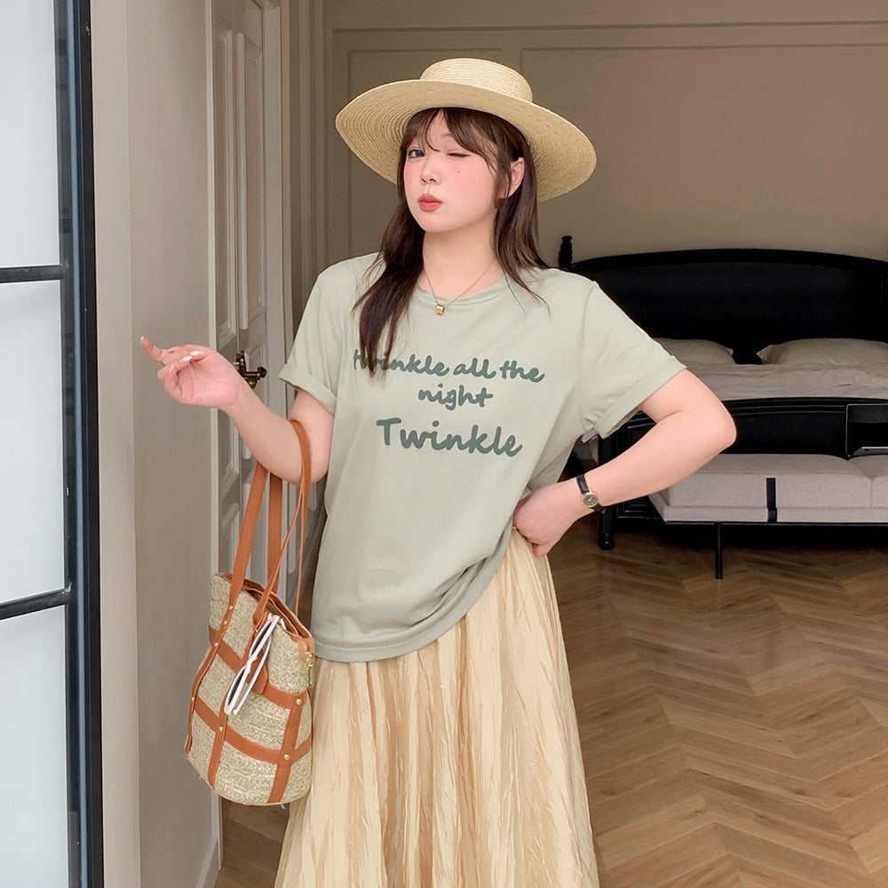 大きいサイズ レディース 英字ロゴプリントの半袖ラウンドネックTシャツ LL 3L 4L 5L
