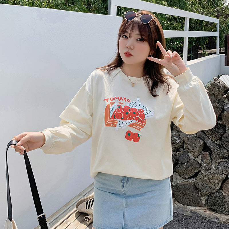 大きいサイズ レディース ラウンドネックフェイクツーピースTシャツ LL 3L 4L 5L