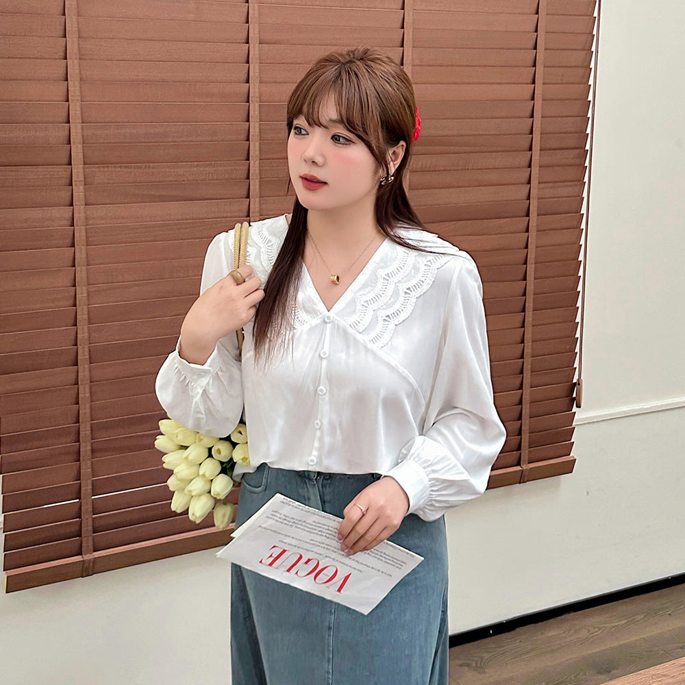 大きいサイズ レディース Vネックレースエレガントシャツブラウス LL 3L 4L 5L