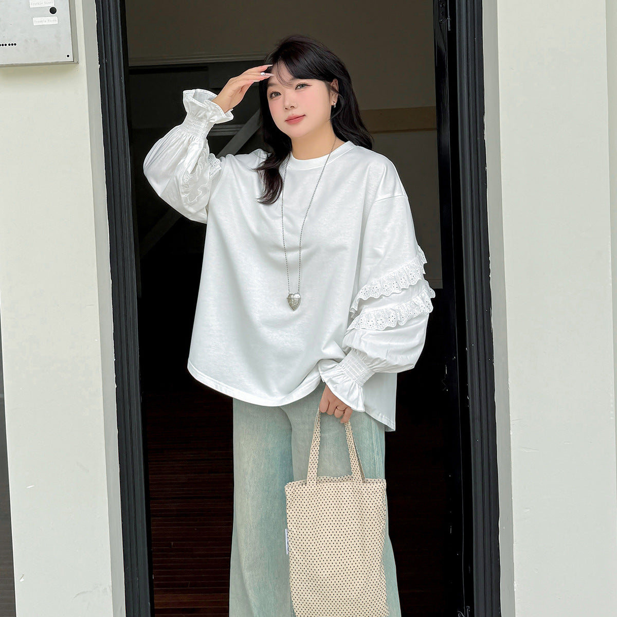 大きいサイズ レディース レースフリルカジュアルスウェットシャツ LL 3L 4L 5L
