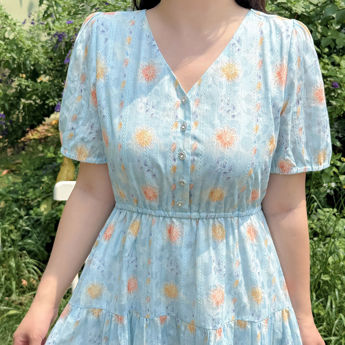 大きいサイズ レディース Vネック花柄ジャカードロングワンピース LL 3L 4L 5L