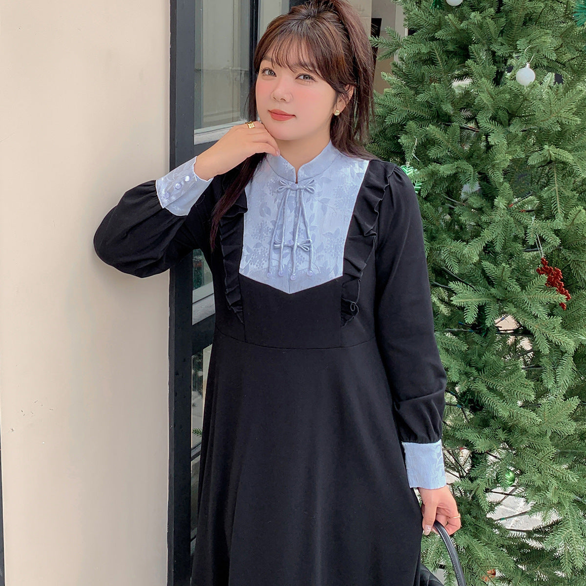 大きいサイズ レディース 花柄ジャガードチャイナ風レトロワンピースLL 3L 4L 5L