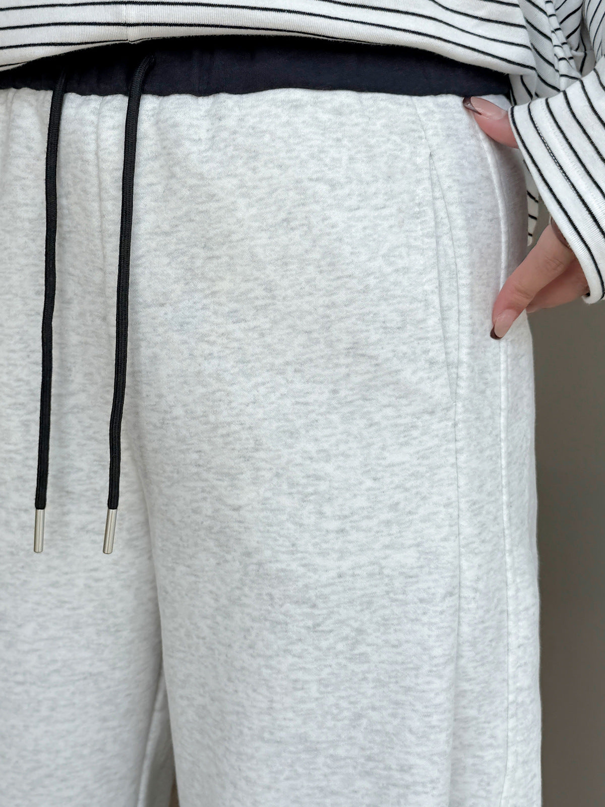 大きいサイズ レディース ニットコントラストウエストバンドストレートカジュアルパンツ LL 3L 4L 5L