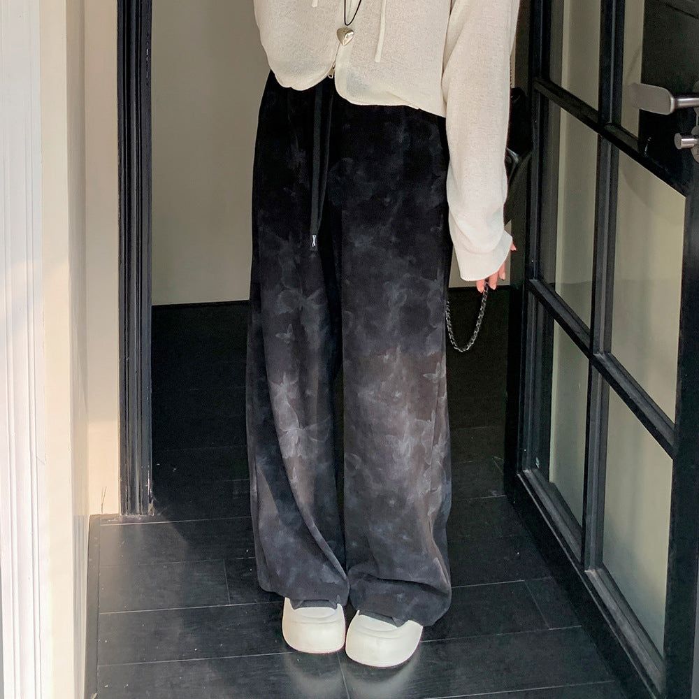 大きいサイズ レディース ハイウエストバタフライプリントロングパンツ LL 3L 4L 5L