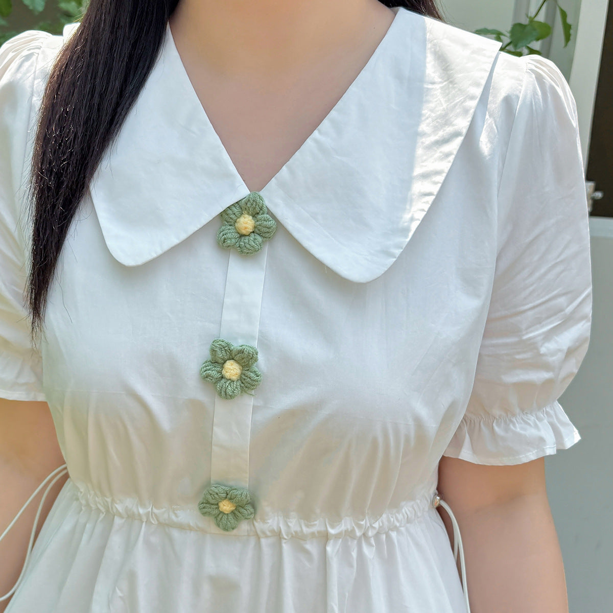 大きいサイズ レディース 小花ボタン飾りコットンフリルワンピース LL 3L 4L 5L