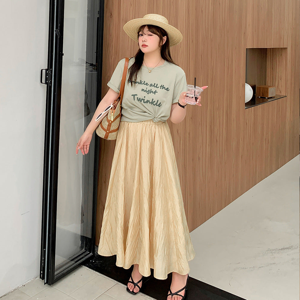大きいサイズ レディース 英字ロゴプリントの半袖ラウンドネックTシャツ LL 3L 4L 5L