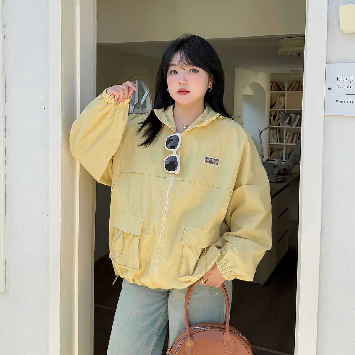 大きいサイズ レディース フード付きカジュアルワークウェアジャケット 3L 4L 5L