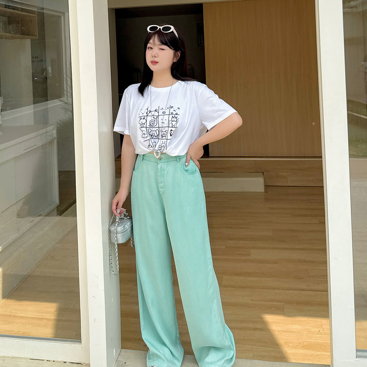 大きいサイズ レディース カジュアルイラストプリントコットン半袖Tシャツ LL 3L 4L 5L