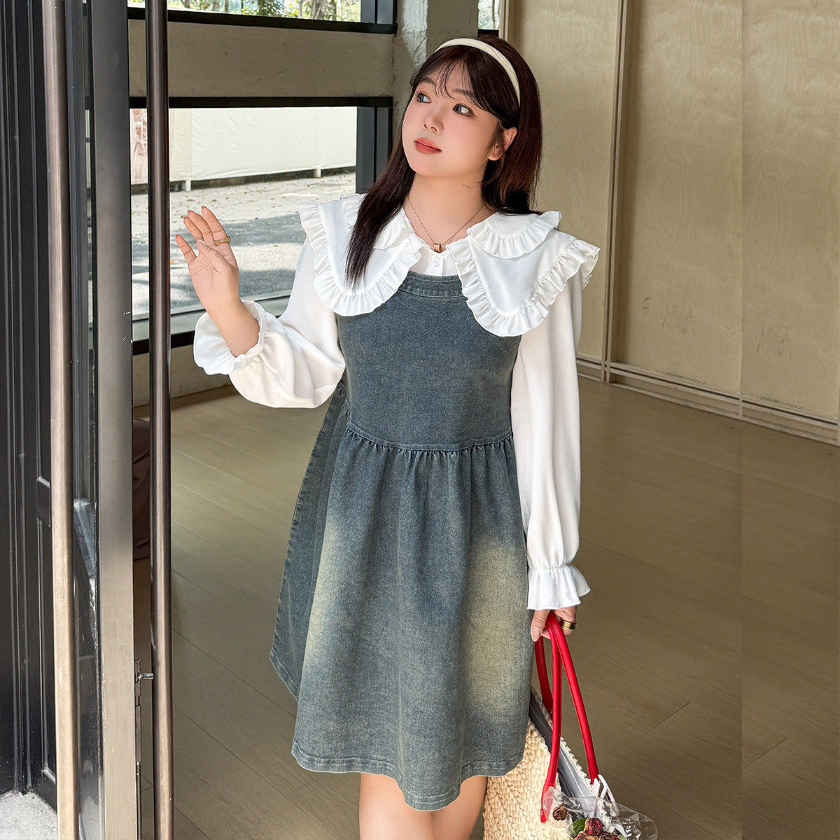 大きいサイズ レディース ミニサロペットスカート/ビッグラペルシャツ LL 3L 4L 5L