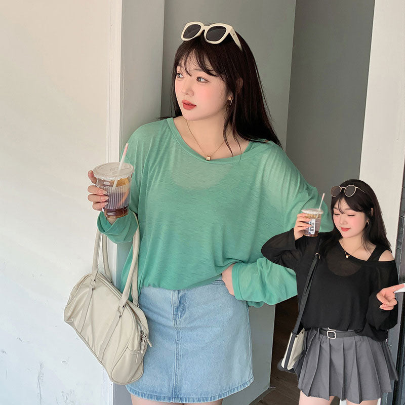 大きいサイズ レディース ノースリーブ+ロングスリーブTシャツセット LL 3L 4L 5L