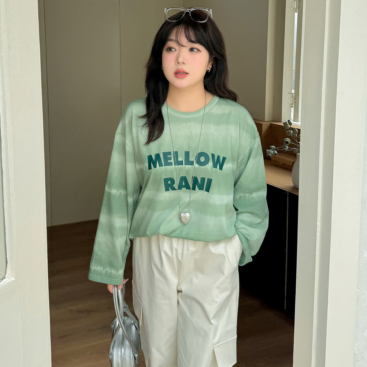 大きいサイズ レディース ワイドストライプグラデーションプリントニットロングTシャツ LL 3L 4L 5L