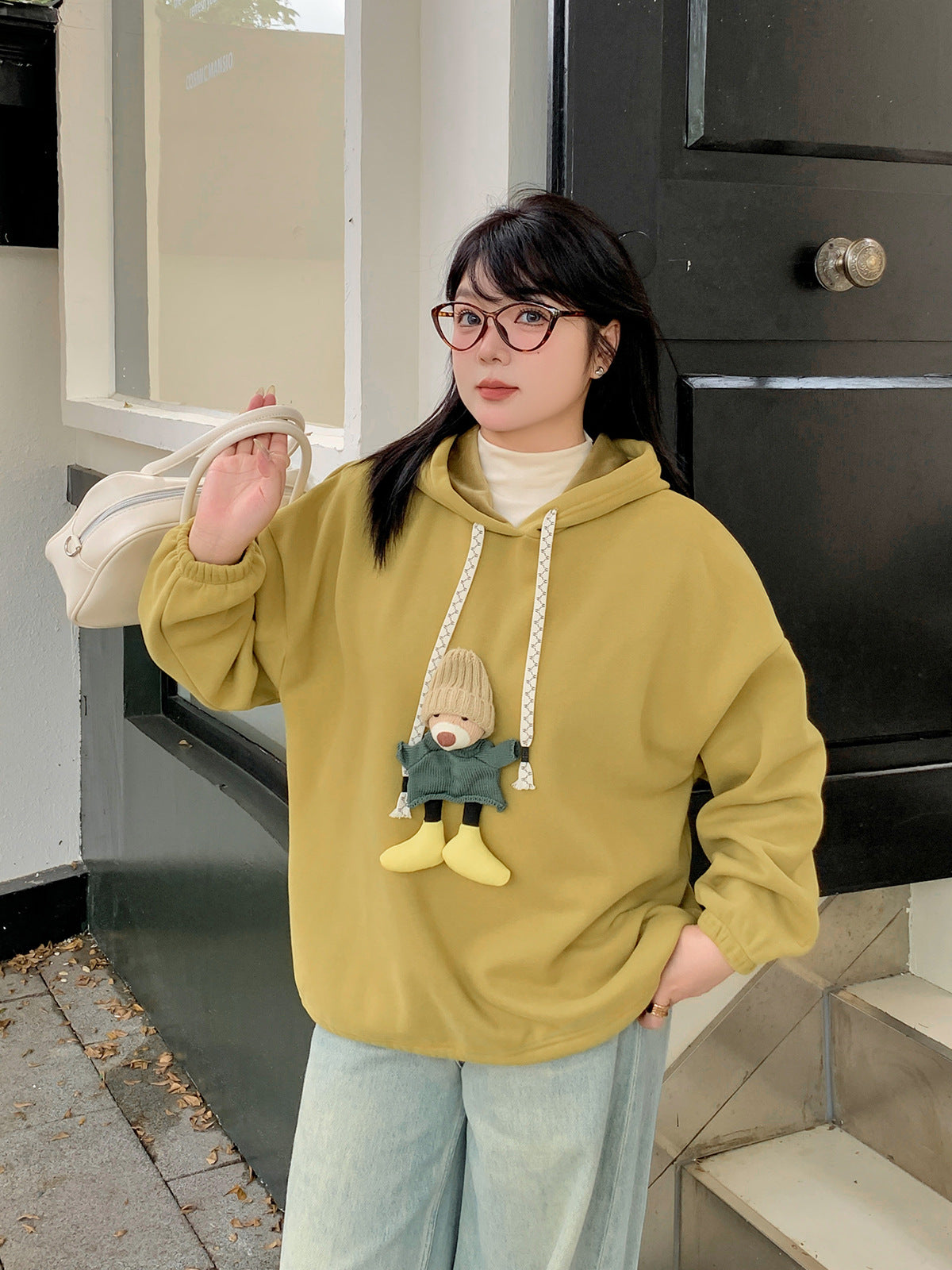 大きいサイズ レディース 帽子くまのマスコット付きベルベットパーカー LL 3L 4L 5L