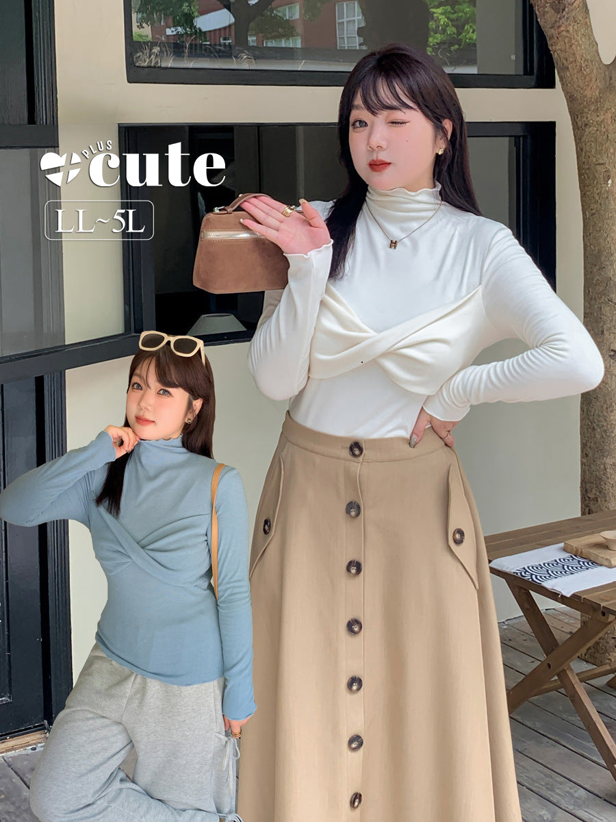 大きいサイズ レディース 韓国風ツイストデザインボトミングシャツ LL 3L 4L 5L