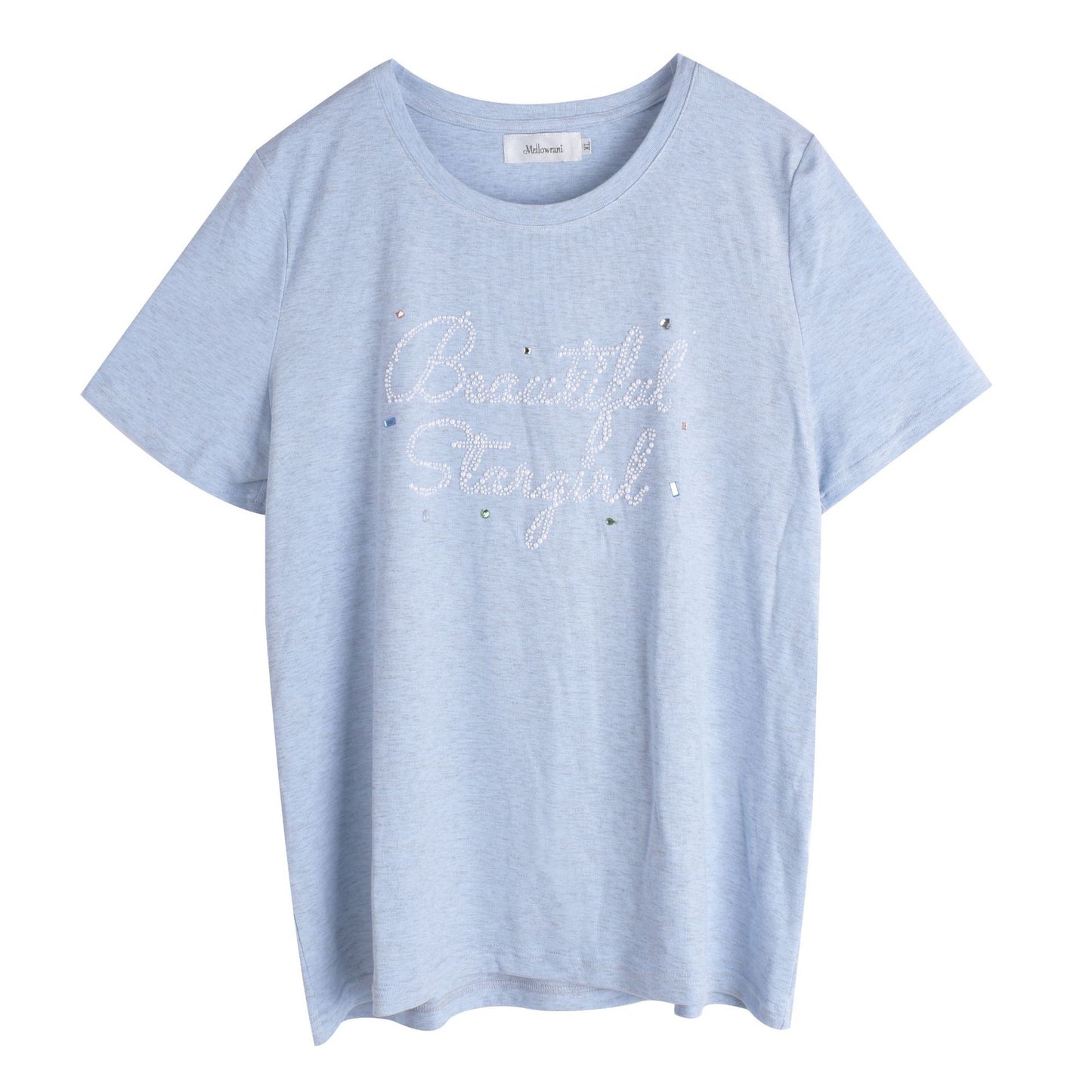 大きいサイズ レディース ビーズロゴ半袖カジュアルTシャツ LL 3L 4L 5L