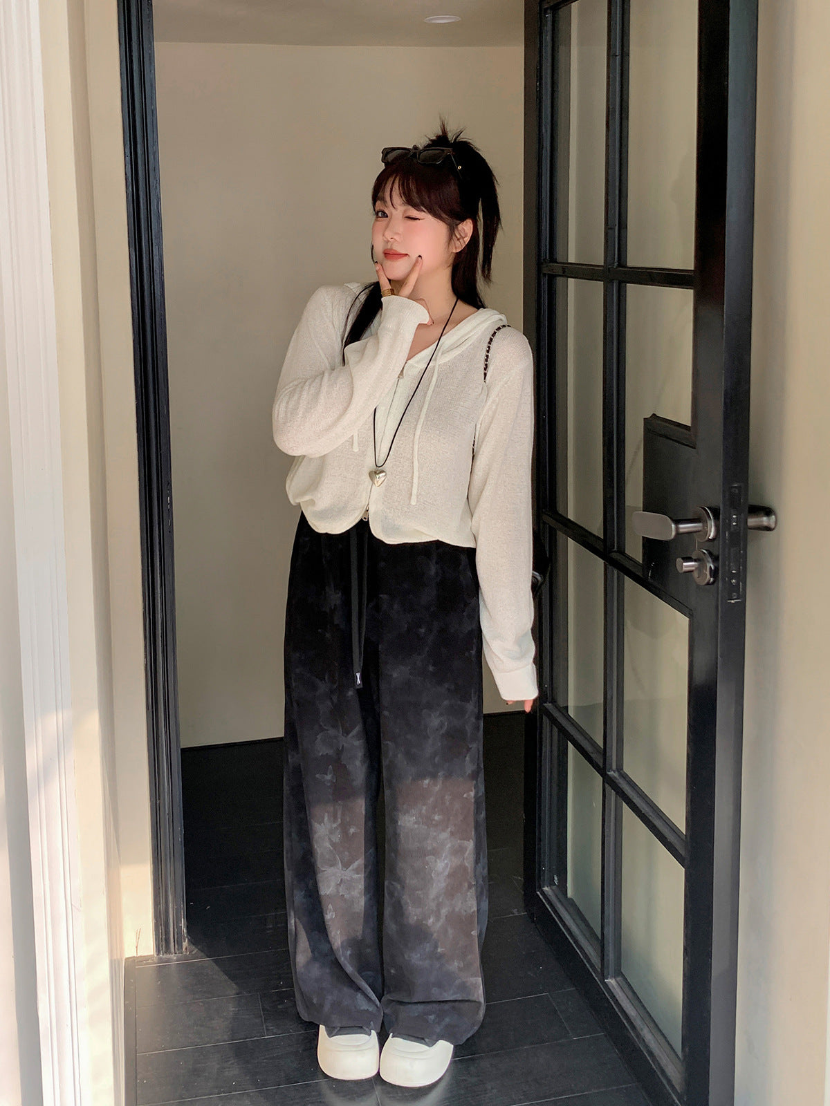 大きいサイズ レディース ハイウエストバタフライプリントロングパンツ LL 3L 4L 5L